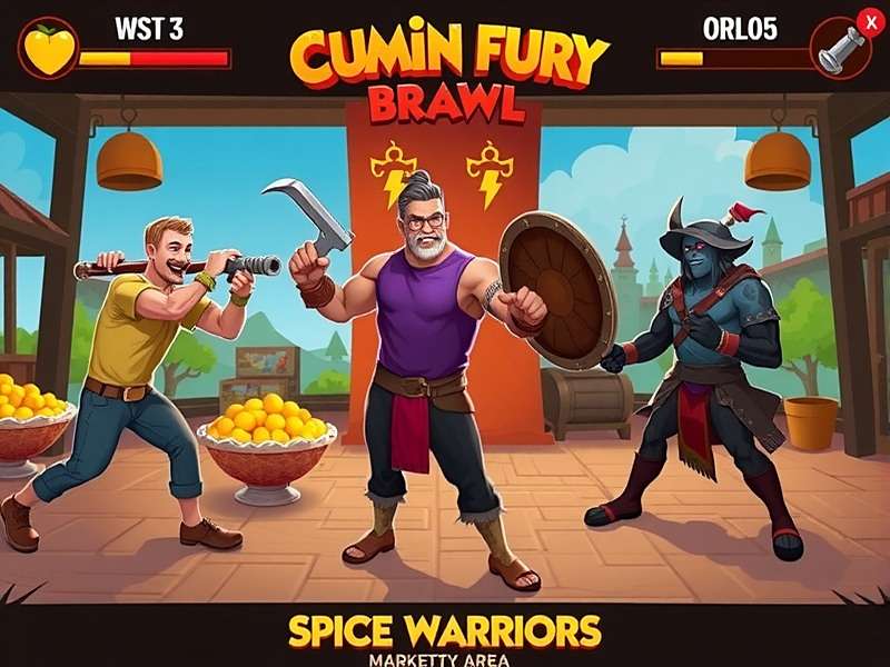 Cumin Fury Brawl Battle Gameplay Cumin Fury Brawl gameplay showing two spice warriors battling in a marketplace arena